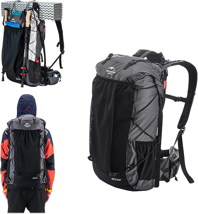 Naturehike Rock-40L/60+5L Internal Frame Hiking Backpack for Adults, Camping Travel Backpacking Waterproof Bag with Rain Cover, Ultralight Outdoor Daypack (60+5L(updated))