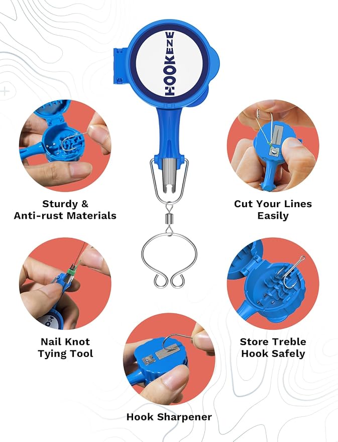 HOOK-EZE Fishing Knot Tying Tool Standard Size, 4-in-1 Knot Tying Tool MultiPro Size,Cover Fishing Hooks While Tying Strong Fishing Knots