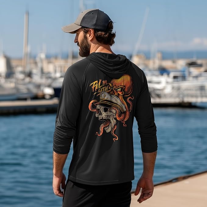 Palmyth Fishing Hoodie for Men Long Sleeve Sun Protection UV UPF 50+ Shirts | Hidden Zipper Pocket, Thumb Loops, Quick-Dry, Side Mesh Panels, Lens Cleaning Cloth, 4-Way Stretch