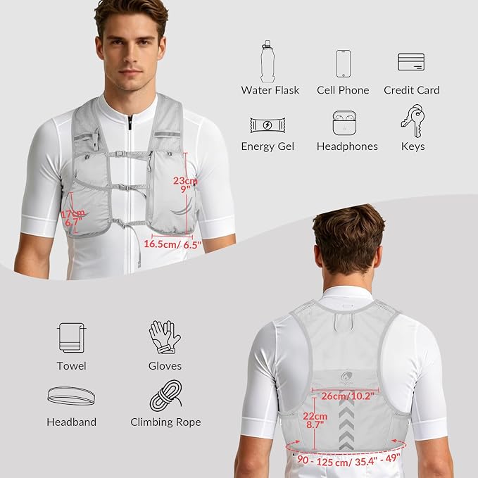 Lightweight Running Vest with 2pcs 500ml Water Bottle for Men Women, Reflective Water Vest Hydration Pack Hydropack for Hiking, M/L