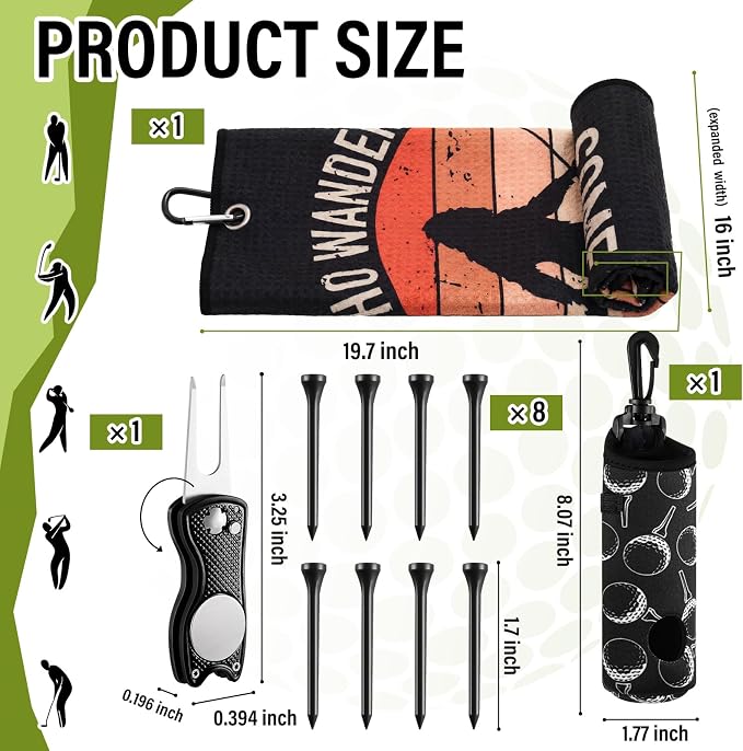 Liliful 12 Pcs Golf Accessories Kit, Include Golf Ball Bag with Hook Towel Tees Magnetic Ball Marker Divot Tool Cleaner Brush for Women Man Gifts
