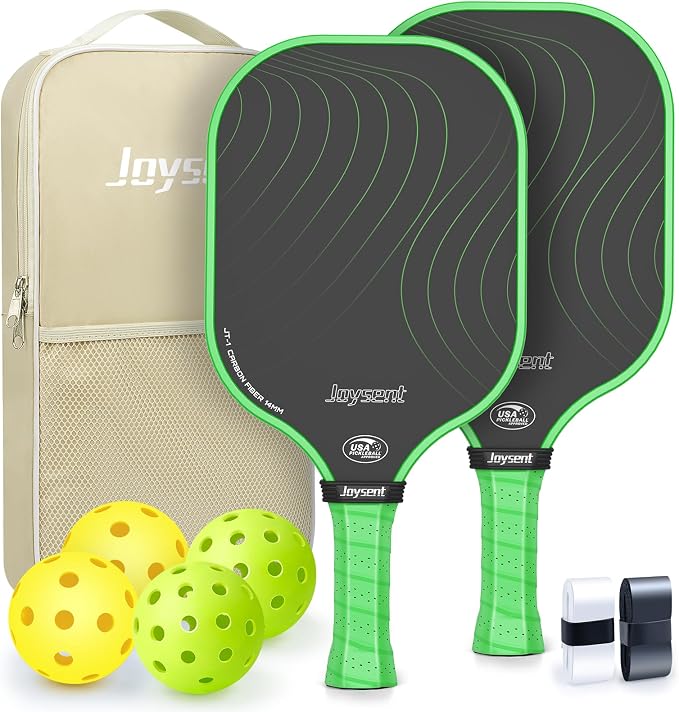 Pickleball Paddles Set, USAPA Approved Carbon Fiber Pickleball Set of 2 with Beginner Pickleball Rackets, Indoor Outdoor Pickle Balls for Adults Men Women, JT-1