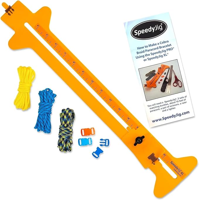 SpeedyJig XL Paracord Bracelet Kit & Jig | Adjustable Frame | Craft 4” to 18” Survival Bracelets, Jewelry, Keychains | Craft Idea for Adults & Children | Includes Cords & Buckles | USA Made