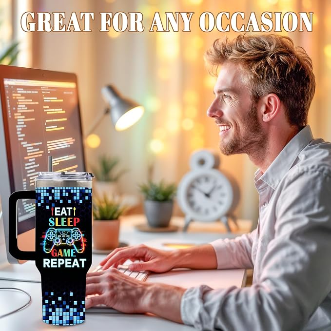 DUUV Gamer Gifts for Gamers Men Teen Boys, Gaming Gifts for Him Teen Son Adults, Gaming 40 Oz Tumbler with Game Controller, Birthday Game Room Decor, Cool Insulated Cup for Christmas Thanksgiving