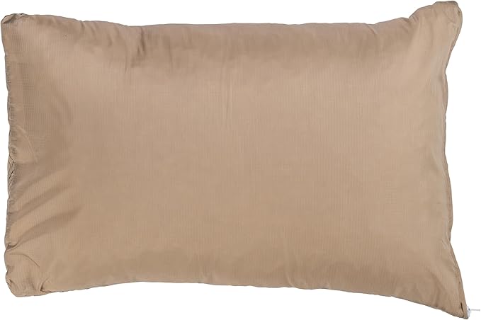 KLYMIT Drift Camping Pillow | Lightweight, Travel Head Rest for Sleep Filled with Shredded Memory Foam, Reversible Outer Cover for Extended Use, Regular Size — Tan