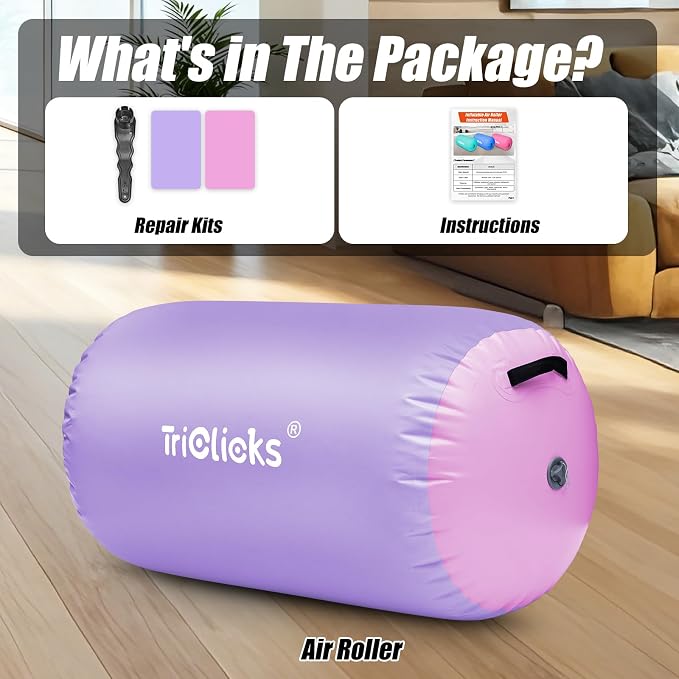 Triclicks Gymnastics Barrel Inflatable Air Roller Barrel Tumble Track Equipment Octagon Mat for Backhandspring Trainer Yoga Cheerleading Home Use Gym Without Pump