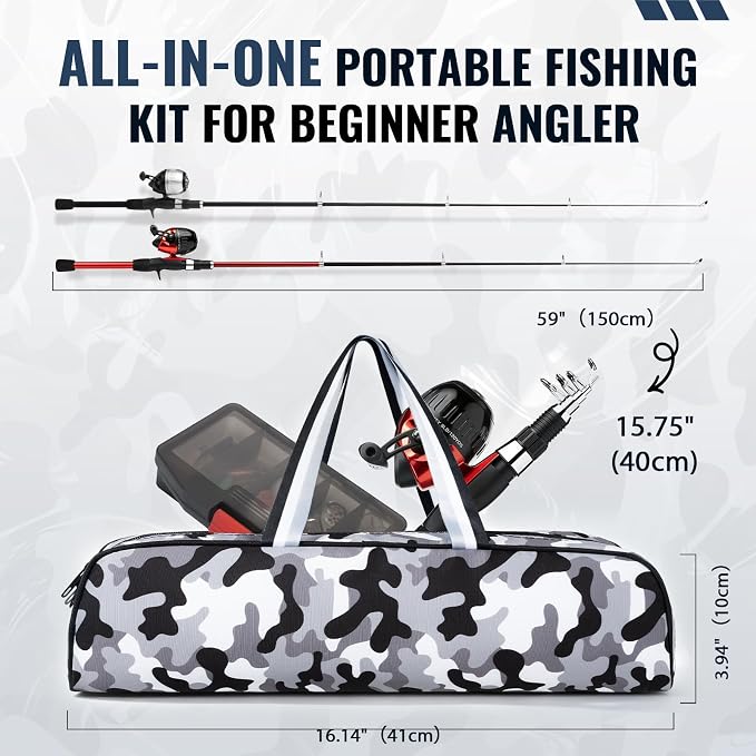 WIDDEN Kids Fishing Pole, Youth Fishing Rod and Reel Combo - Telescopic Portable Fishing Pole with Tackle Box Bag Starter Anglers Set, Fishing Gear Kit for Boys Girls Teens Age 5-18 and Beginners