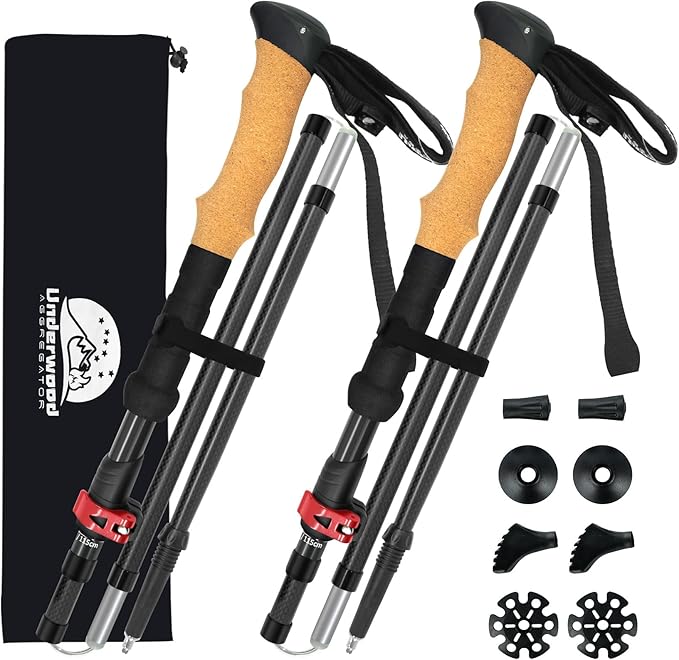Carbon Fiber Trekking Poles - Lightweight Collapsible Hiking Poles, 2 PCS Nordic Hiking Sticks for Travel, Backpacking Walking Sticks for Men, Women, Seniors with Cork Grip & Quick-Lock System
