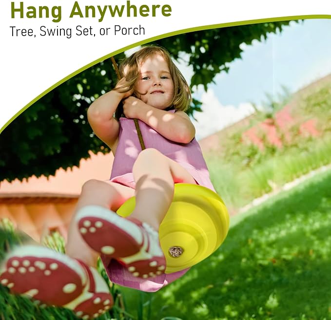IFOYO Tree Swing Disc, Round Kids Swing Seat for Outdoor Backyard Playground, Holds 220lbs 100kg for 3 to 10 Years Kids Children, Yellow