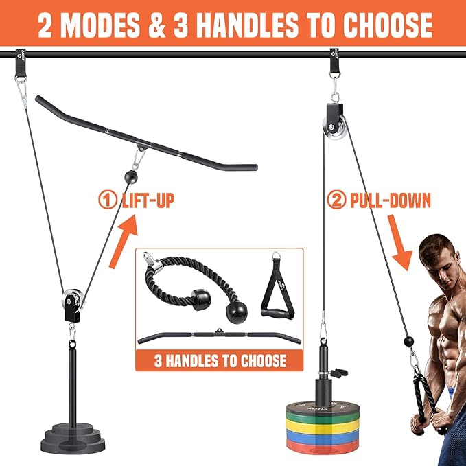 SERTT Cable Pulley System Gym, Power Rack Pulley Attachment with 2-in-1 LAT Pull Down Bar and Upgraded Loading Pin,Used for Triceps Pulldown, Biceps, Back, Shoulder