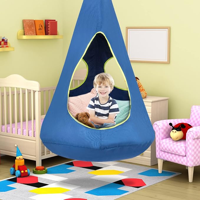 Kids Nest Swing Chair, Hanging Hammock Chair Nest Hammock Swing Chair for Outdoor and Indoor(32" D x 52" H),Detachable Play Tent Swing for Child Sensory Swing for Kids Age from 3-12 Years(Blue)