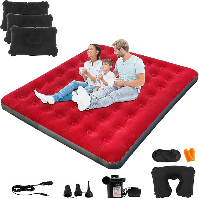 Onirii King Size Camping Air Mattress Bed with Air Pump | 80"x 72"Thickened Portable Blow Up Inflatable Air Mattress,Travel Sleeping Bed Pad for Camping Home Hiking