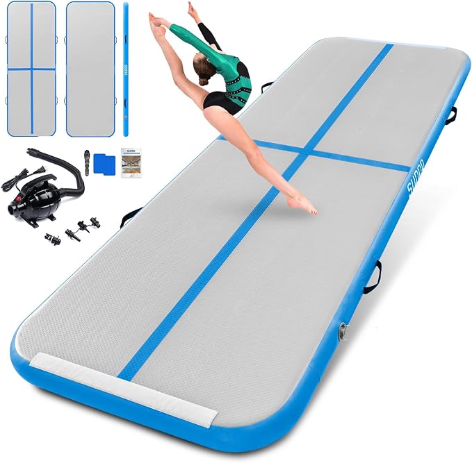 SUDOO Gymnastics Air Mat 10ft/13ft/16ft Inflatable Air Tumble Track Mat 4" Thick Tumbling Mat With Pump or No Pump for Training Tumble Yoga Cheerleading Parkour Beach Water Activities Home Use