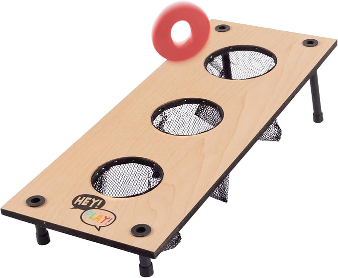 HEY! PLAY! 2-in-1 Washers Game and Bean Bag Toss Set - Indoor or Outdoor Classic Wooden Team Backyard and Tailgate Party Games for Kids and Adults