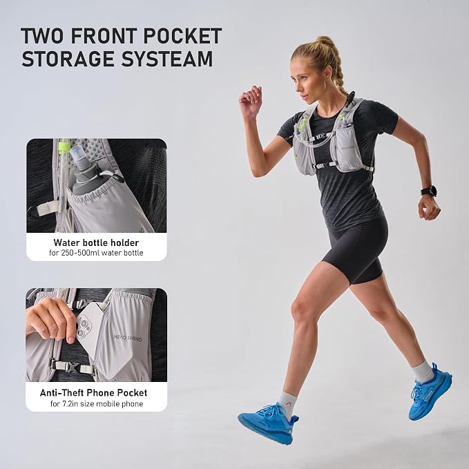 N NEVO RHINO Running Vest,Hydration Vest 5L with 1.5L Water Bladder,Lightweight Hydration Pack Water Backpack for Hiking Race