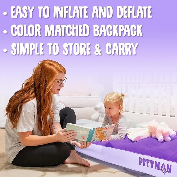 Pittman - Kids Air Mattress - Deluxe Kids Inflatable Bed with Electric Pump & Durable Backpack - Perfect Teen to Toddler Blow up Mattress for Sleepovers, Camping or Childs Travel Bed