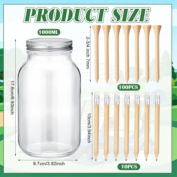 162 Pcs Golf Party Games Guess How Many Golf Tees Are in the Jar with 1 Stand Sign 50 Guess Cards 100 Wooden Tees 10 Pencils 1 Mason Jar for Golfer Themed Baby Shower Birthday Party Activity