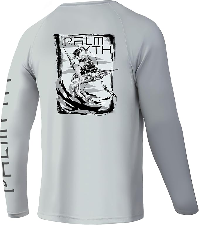 Palmyth Fishing Shirts for Men Long Sleeve UPF 50+ T Shirt Sun Protection | Quick Dry, Sun Protection, Myth-Cool Fabric, Fish Print, Moisture Wicking, Stretchy, Breathable, Fishing,Boating,Outdoor Wear