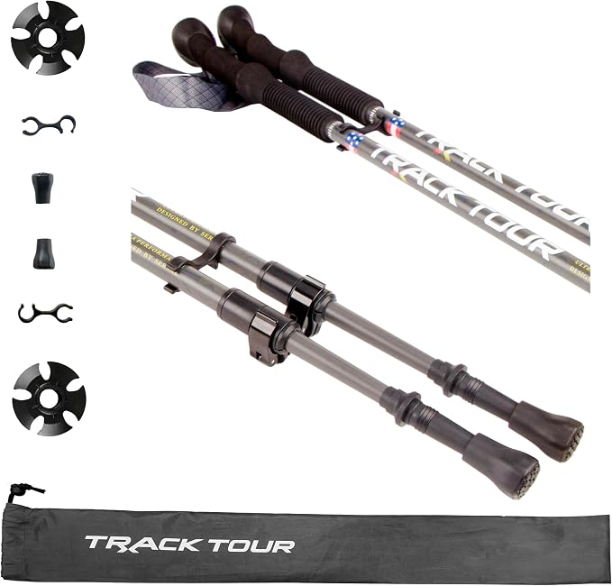 Carbon Fiber Trekking Poles Ultra Lightweight Hiking Poles Walking Sticks with Cork and EVA Foam Grips Quick Adjustable Flip Locks