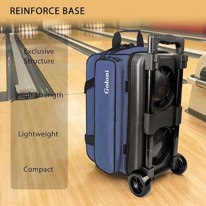 Goloni Double Roller 2 Ball Bowling Bag with Separate Shoe Compartment,2 Ball Bowling Bag with Wheels,Retractable Handle Extends to 40"