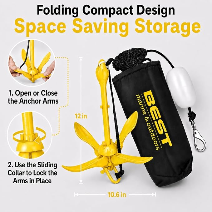 Best Marine and Outdoors Kayak Anchor, 3.5 Pound Anchor System Kit for Kayaks, Canoes, SUP Paddle Boards & Jet Skis, Fishing, Boating & Kayaking Accessories