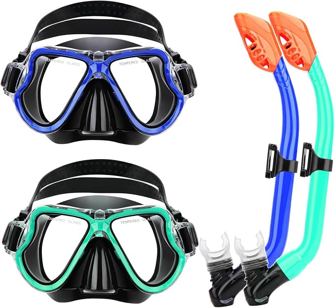 Snorkeling Gear for Kids, 4 in 1 Child Mask Fins Snorkel Set with Panoramic View Anti Fog Mask, Dry Top Snorkel, Trek Fins and Travel Bag, Kids Snorkeling Set with Fins for Snorkeling Swimming