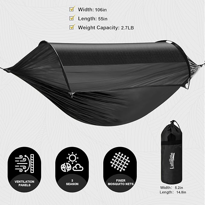 Lulladle Camping Hammock - (Double/Single) Hammock Portable with Tree Straps and with Mosquito Net，Nylon Hanging Hammock Easy Setup and Pack for Outdoor, Hiking and Backyard