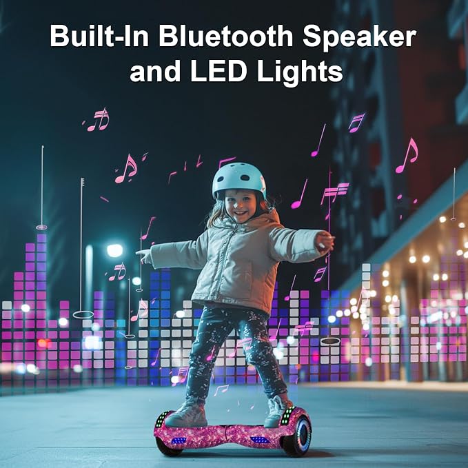 Kids Scooter with Bluetooth Speaker & Corlorful LED Lights, Dual 250W Motor 7.5 Mph Speed, Gifts for All Ages