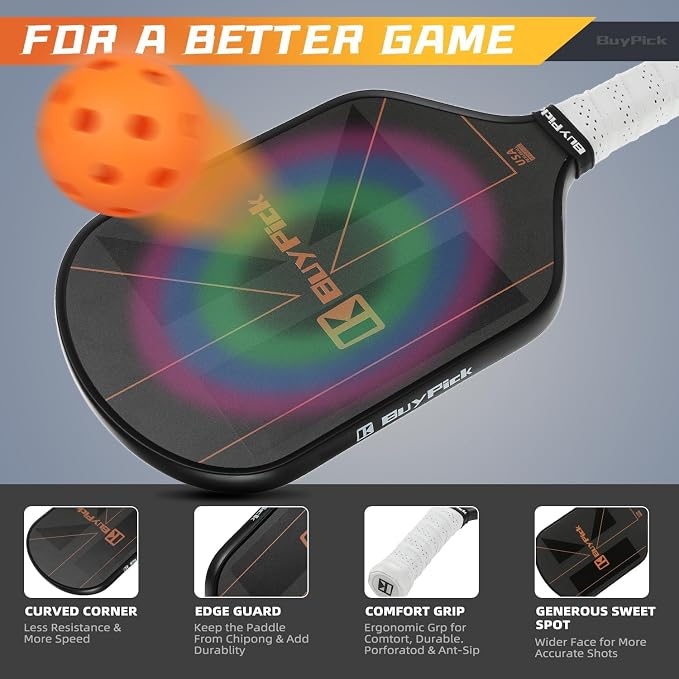 Pickleball Paddle, USAPA Approved, Lightweight & Wide, Carbon Fiber Surface, 16mm Thick, Anti-Slip Grip, Gift for Men