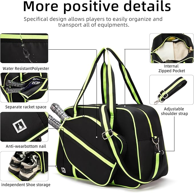 ROYALFAIR Pickleball Tote Bag for Women Men Large Capacity with Paddle Cover Pocket Internal Shoe Pocket and Adjustable Shoulder strap