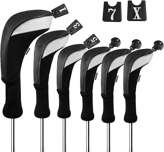 Andux 6pcs/Set Golf Club Head Covers Woods Hybrid Long Neck | 3 Hybrid Club Head Covers + 3 Woods Club Head Covers