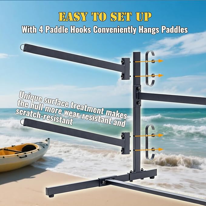 Kayak Storage Rack, Heavy Duty 2 Level Freestanding Rack for Garage and Outdoor Storage, Holds Kayak, Canoe, Surfboard & Paddleboard, Steel Construction with Felt Padding