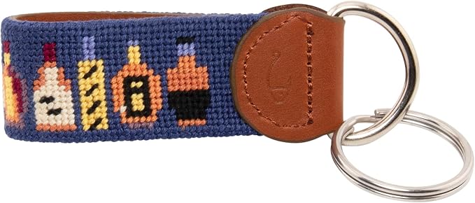 Leather Hand-Stitched Needlepoint Key Fob or Key Chain