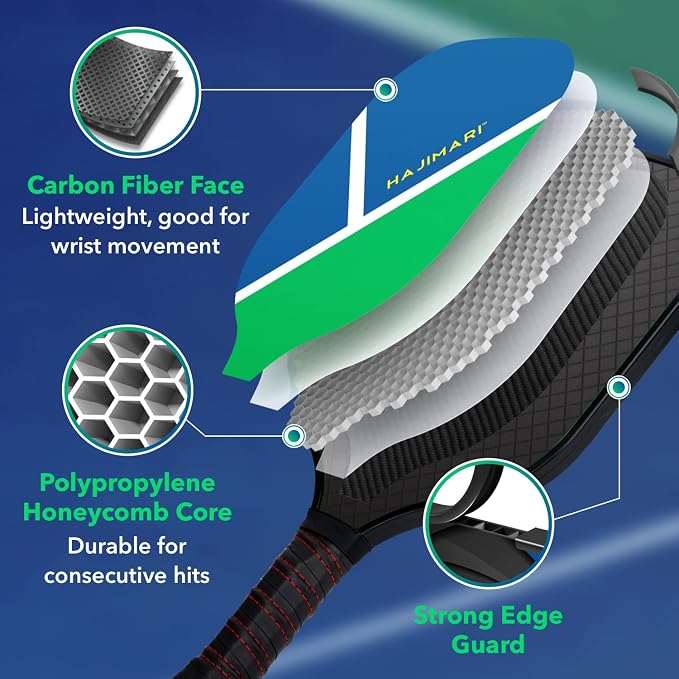 Hajimari Pickleball Paddle x1 - USAPA Approved, Carbon Fiber Craftsmanship | Lightweight Design with Polypropylene Core | Comfort Grip for Enhanced Play