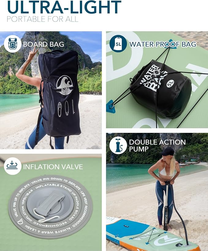 DAMA Inflatable Stand Up Paddle Boards for Adults w/Sup Board Accessories Hand Pump 4pcs Kayak Floating Paddle | Wide Stance, Bottom Fin Paddling Surf Control