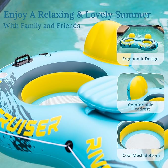 River Tubes for Floating Heavy Duty Inflatable Floating Lounger Premium River Water Rafts Pool Float with Cup Holder Above Lake for Adults