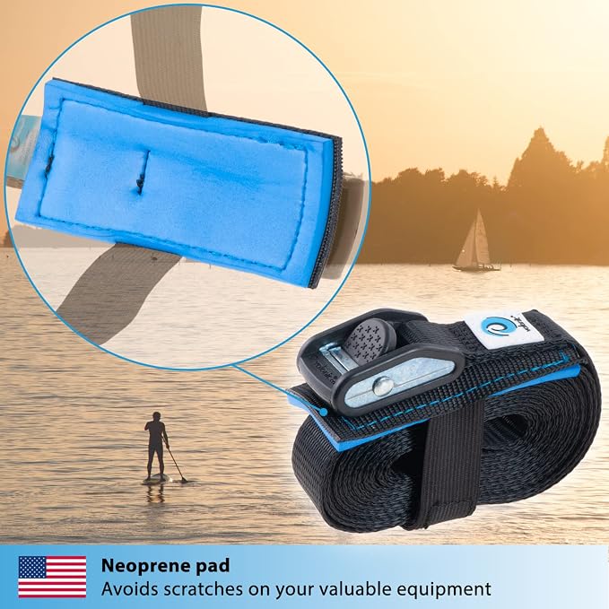 valonic Dolphin - tie Down Straps - 2 Pack, 11.5 ft x 1 inch, 2200 lbs, Protection pad, cam Buckle - for roof Rack, Surfboard, Kayak and Paddle Board, Black
