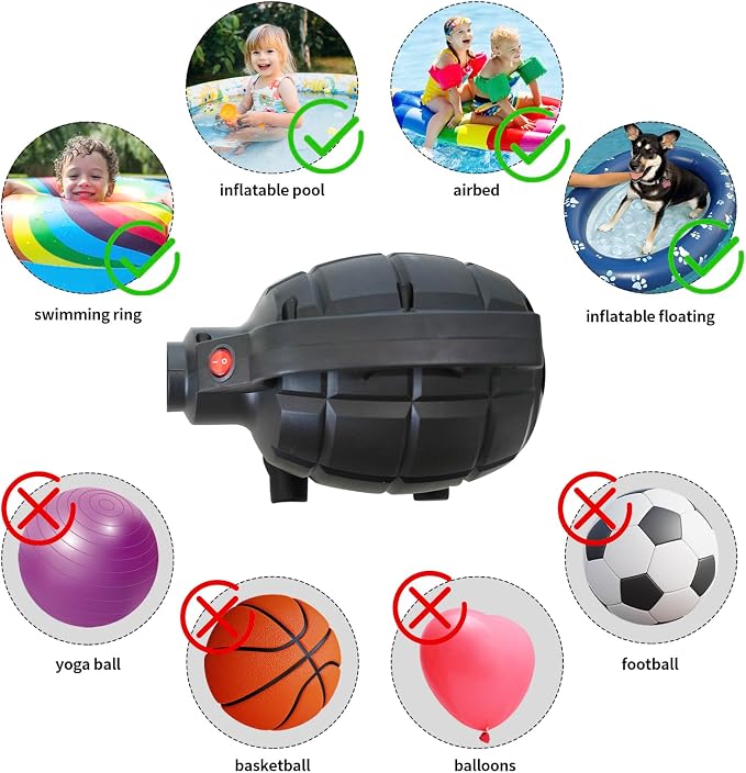 Vapaus Electric Air Pump with 4 nozzles for Inflatable Gymnastics Tumbling Mats Air Mattresses Bedding Pool Toy Floating Dock Quick Fill Inflator Deflator Pump（AC 110-120V（500W））