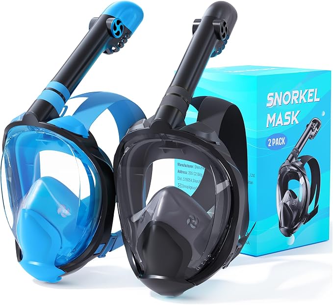 Full Face Snorkel Mask for Adults, 180° Panoramic Anti-Fog Snorkeling Gear with Dry Top System & Camera Mount, Foldable Anti-Leak Design for Travel, Swimming & Ocean Snorkeling