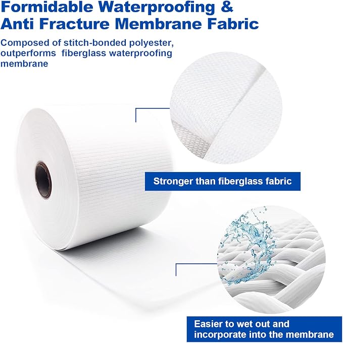 3.3 Ft x 115 Ft Waterproofing Membrane Fabric, Reinforcing Anti Fracture Geo Textile Mesh Drywall Tape, Liquid Waterproof Membranes Roof Tape for Shower Wall, Seams, Joints