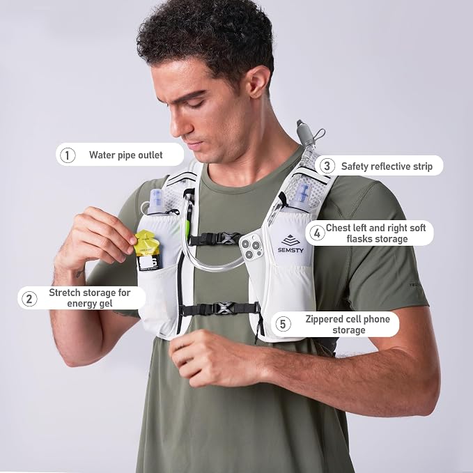 Running Vest for Women Men, 5L Hydration Vest with Dual 500ml Soft Flask, Lightweight Water Backpack, Adjustable Chest Straps Running Hydration Backpack for Running Cycling Hiking