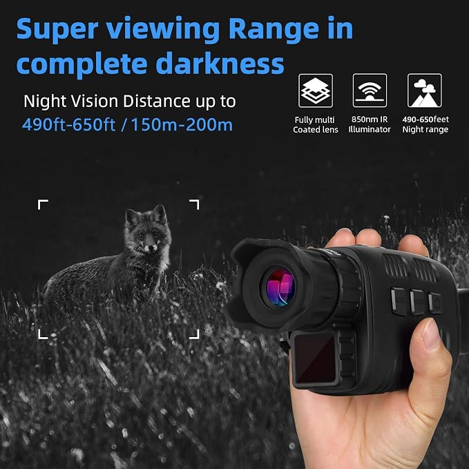 Digital Real Night Vision Monocular Goggle, Infrared Binocular for Hunting, Surveillance, Spotting and Spy, 4X Digital Zoom and Take HD Photo & 960P Video from 200m in Total Darkness