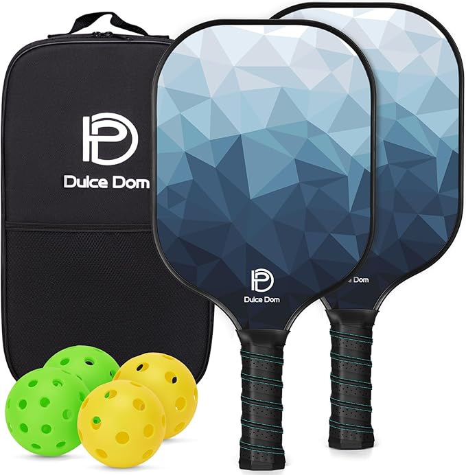 Dulce DOM Pickleball Paddles Set of 2/4 - USAPA Approved, 4 Indoor Outdoor Pickleball Balls, Fiberglass Surface Paddle Racket with Cover Bag, Ideal Training Equipment Gift for Men & Women