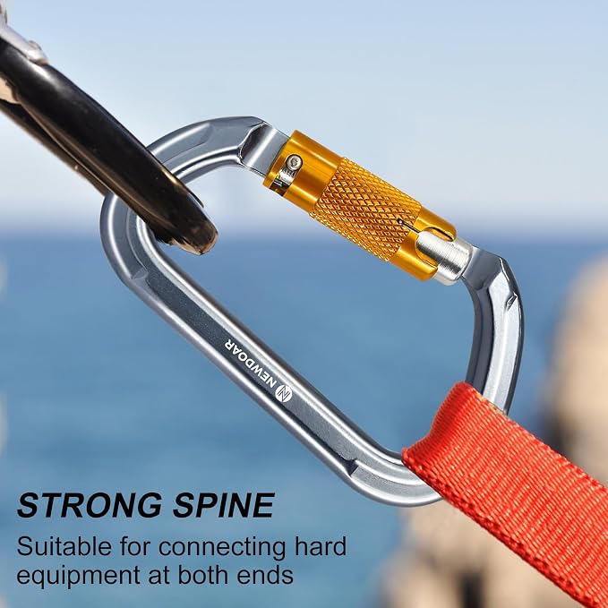 NewDoar 28KN UIAA & CE Certified Auto Climbing Carabiner Professional Heavy Duty Caribeaner for Rappelling D-Shaped