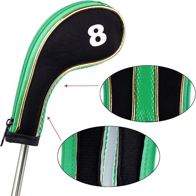 Andux Gold Golf Iron Club Head Covers No. on Both Sides Long Neck with Zipper 12pcs/Set