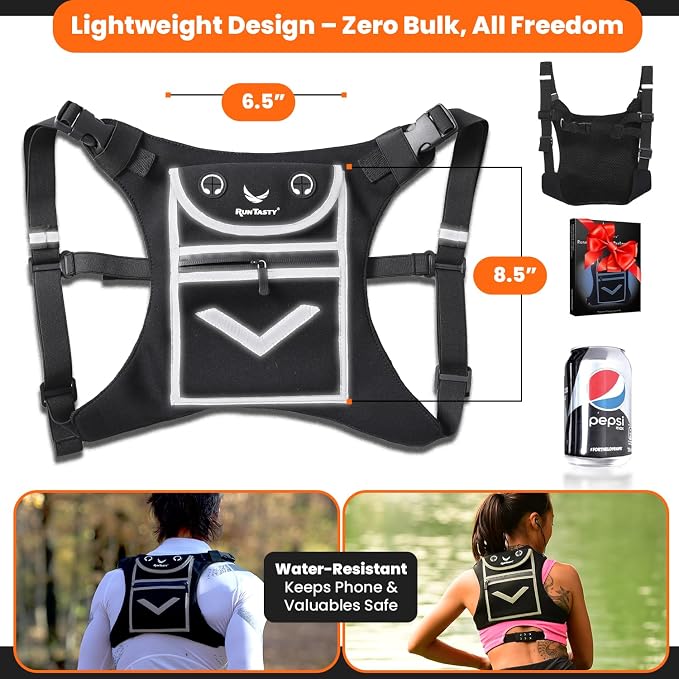 Running Mini Backpack Vest for Men & Women - Hi-viz gear, Holds Valuables, any Phone - Ideal for Fitness, Walking, Cycling!