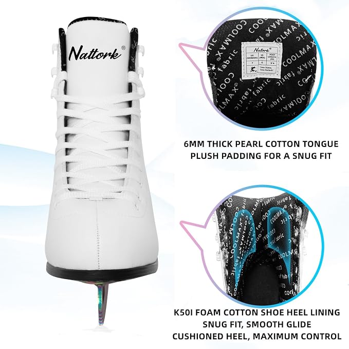 Nattork Womens Figure Ice Skates,Ice Skates with Stainless Steel Blade,Lace Up Figure Skate Ice Hockey Skates for Outdoor,Ice Skate Shoes for Women Size 6 7 8 9 10 11