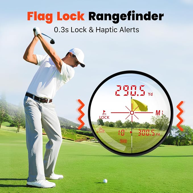 Bestsee Golf Rangefinder with Slope & Red Backlight, 1500Yards Laser Range Finder, 0.3s FlagLock Vibration, 7X Magnification, Magnet Stripe, 85% Transmission Lens for Golfing/Hunting, Golf Accessories