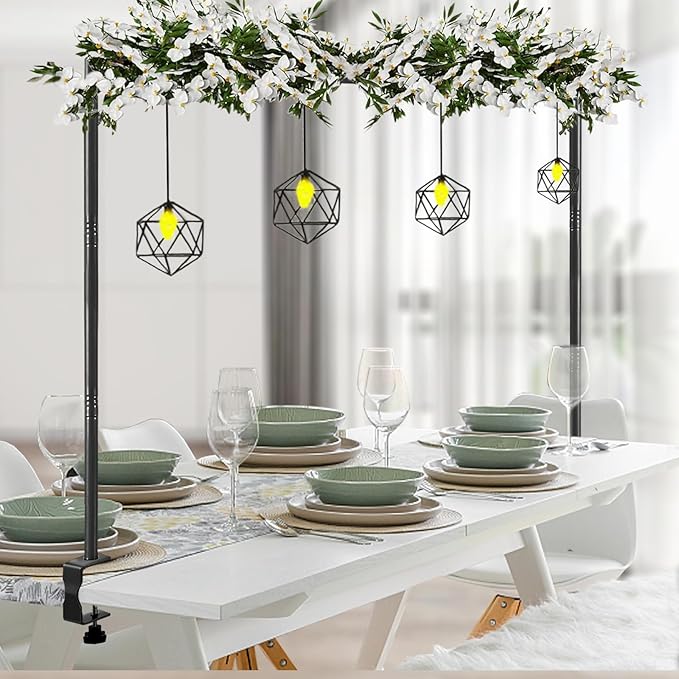 ParseBio Over The Table Rod Stand with Clamps Adjustable 31"-110" Length 31"-64" Height, Table Balloon Arch Stand for Wedding Easter Engagement Party, Black Table Arch Frame Hanging Decor Rod