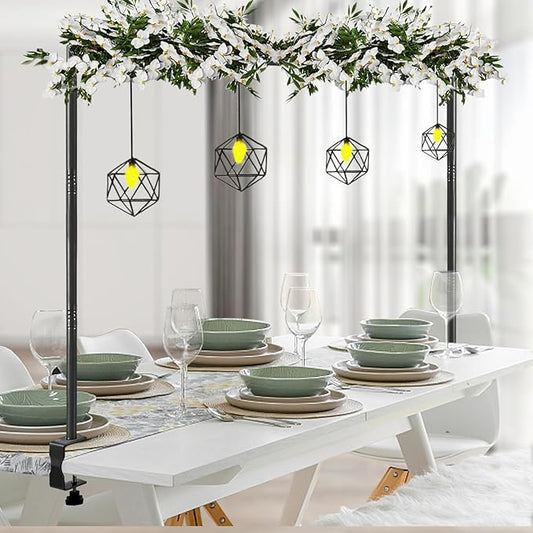 ParseBio Over The Table Rod Stand with Clamps Adjustable 31"-110" Length 31"-64" Height, Table Balloon Arch Stand for Wedding Easter Engagement Party, Black Table Arch Frame Hanging Decor Rod